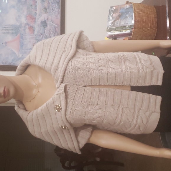 The Limited M snap button cowl neck wool blend cableknit cardigan top - Picture 6 of 10